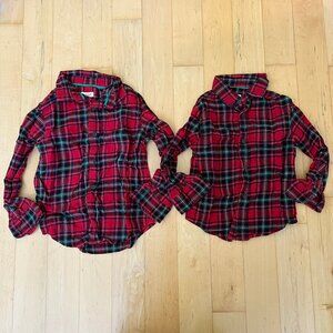 Cat & Jack Christmas Holiday Red & Green Plaid Matching Flannel Shirts Bundle